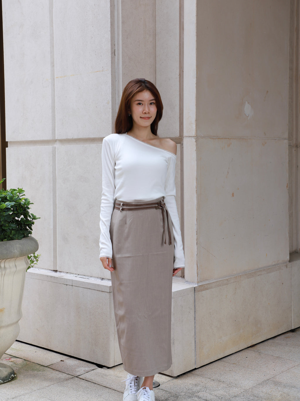 Double Belt Chiffon Maxi Skirt