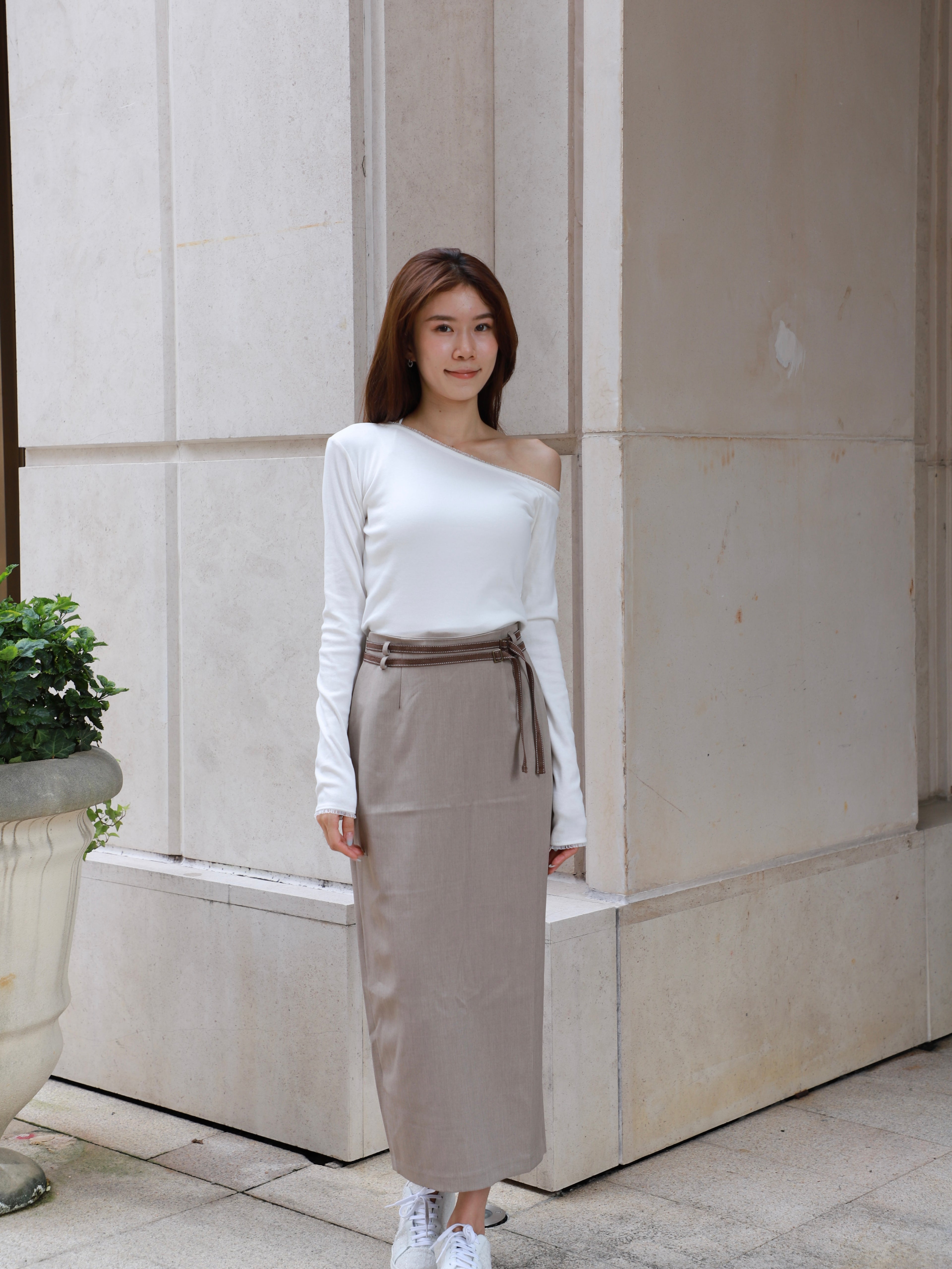 Double Belt Chiffon Maxi Skirt