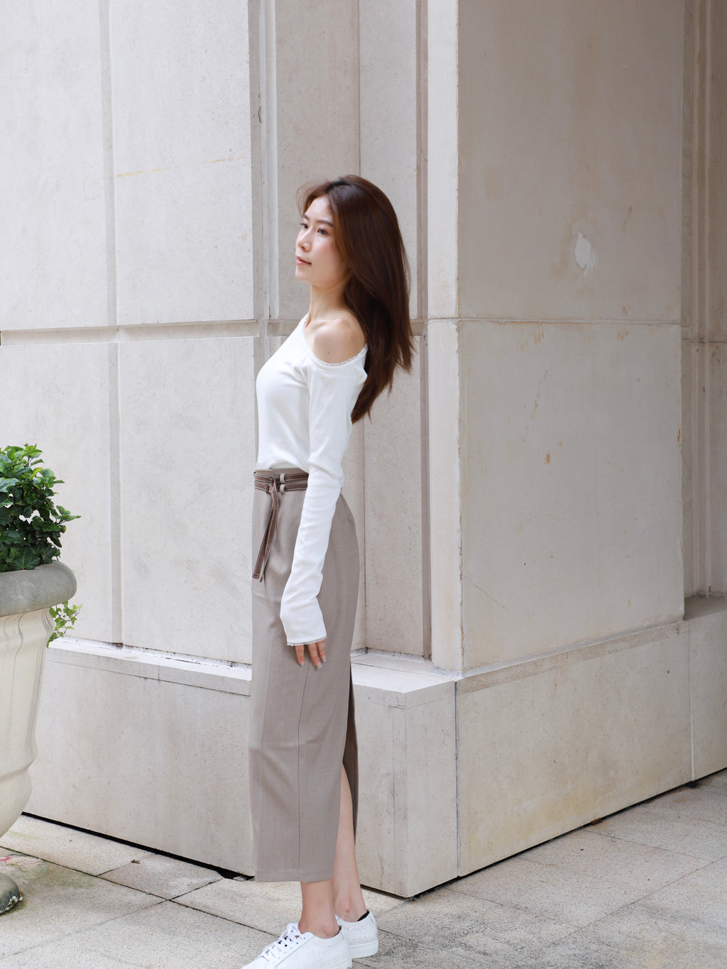 Double Belt Chiffon Maxi Skirt