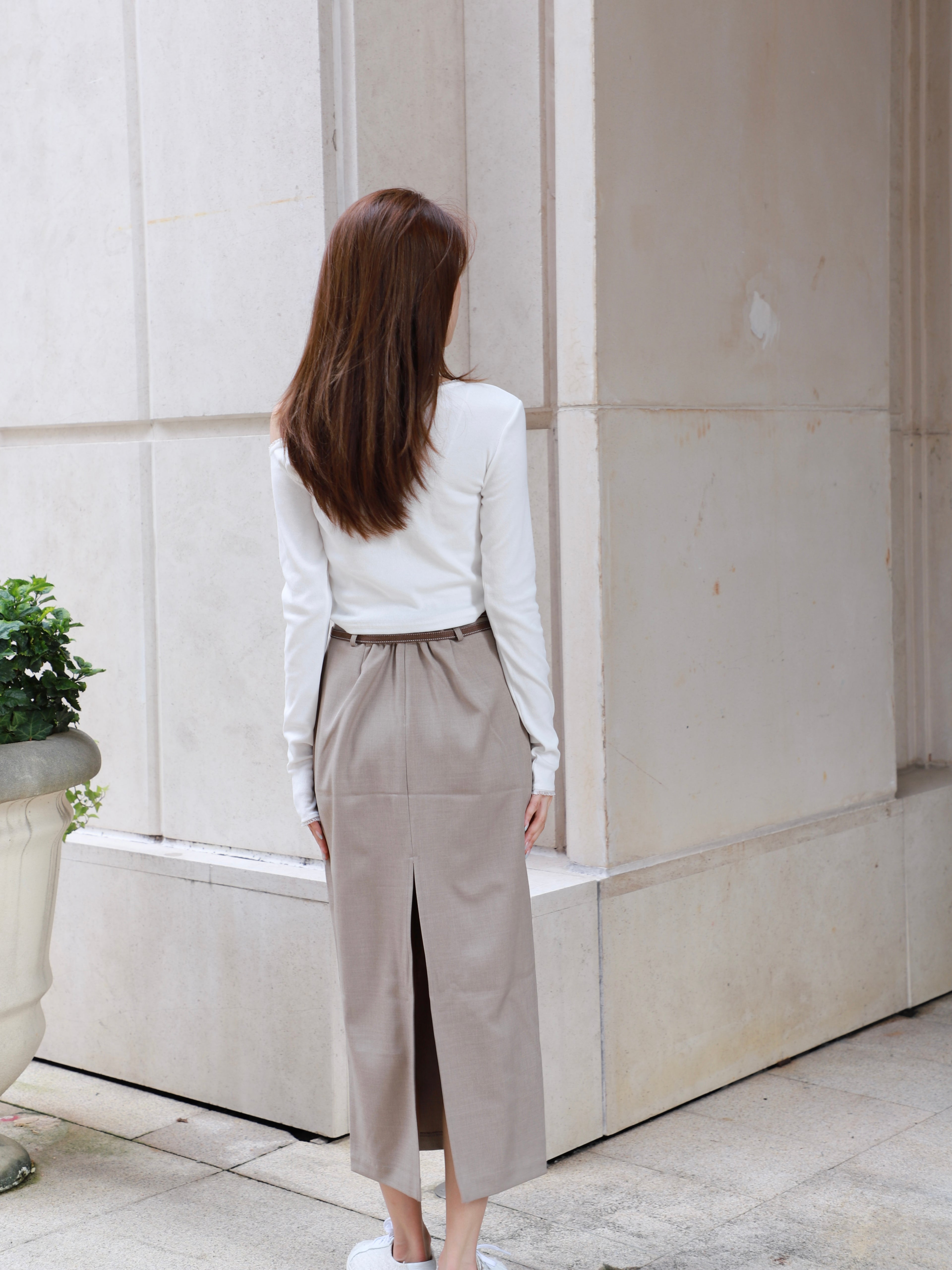 Double Belt Chiffon Maxi Skirt