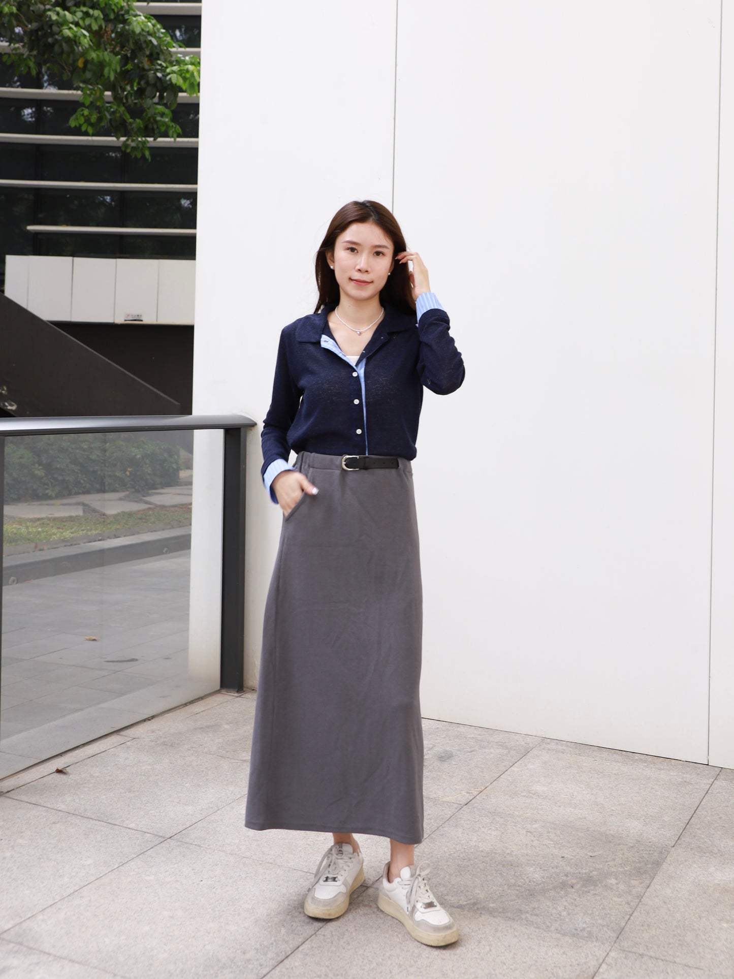 Belt Inside Knitted Maxi Skirt