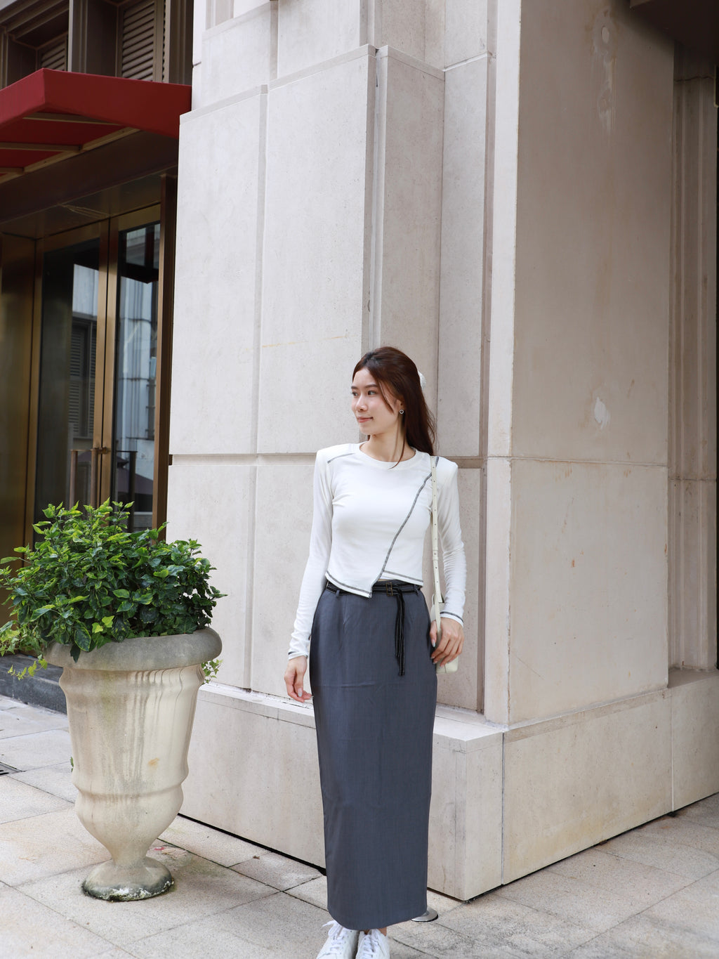 Double Belt Chiffon Maxi Skirt