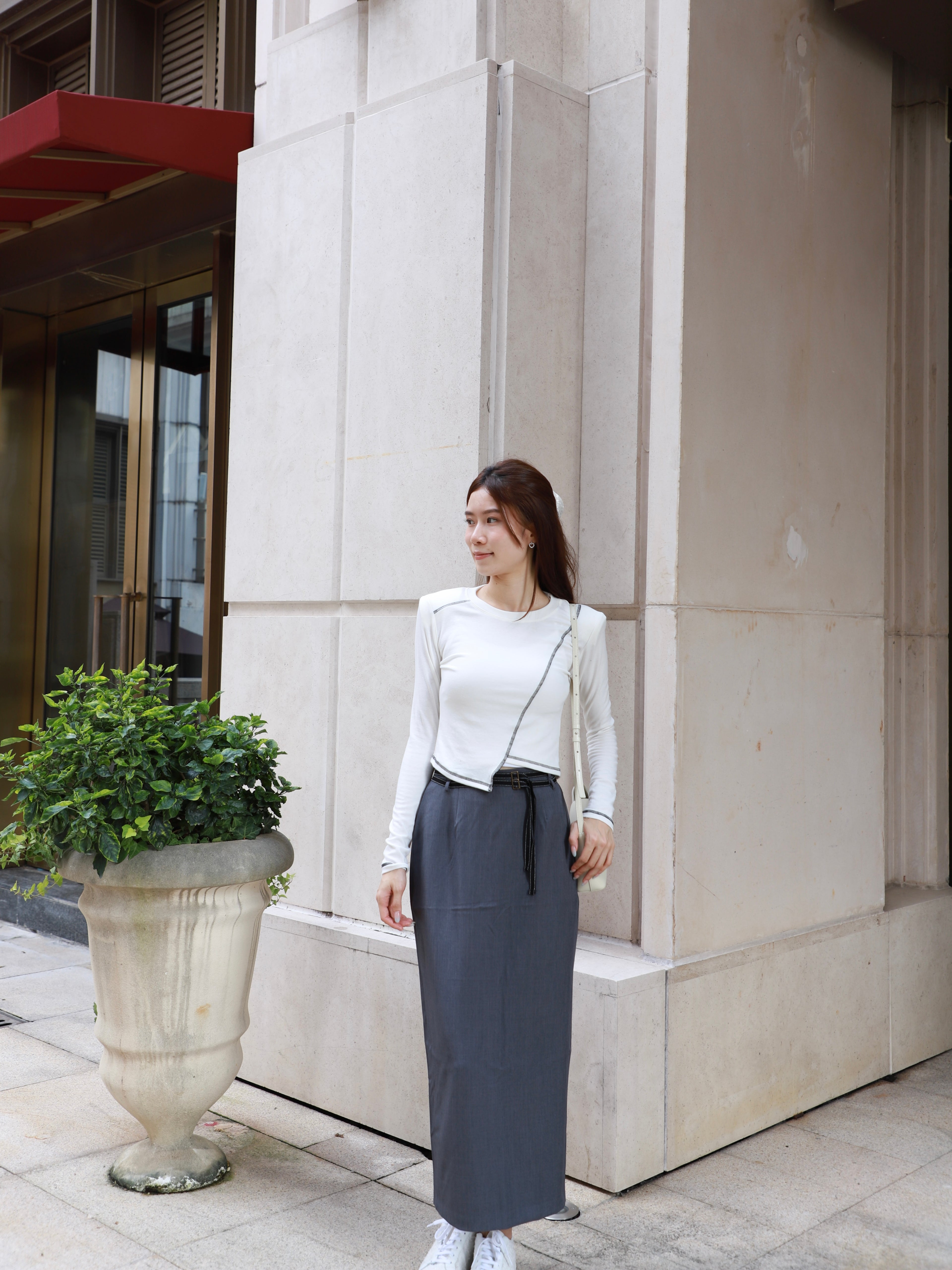 Double Belt Chiffon Maxi Skirt