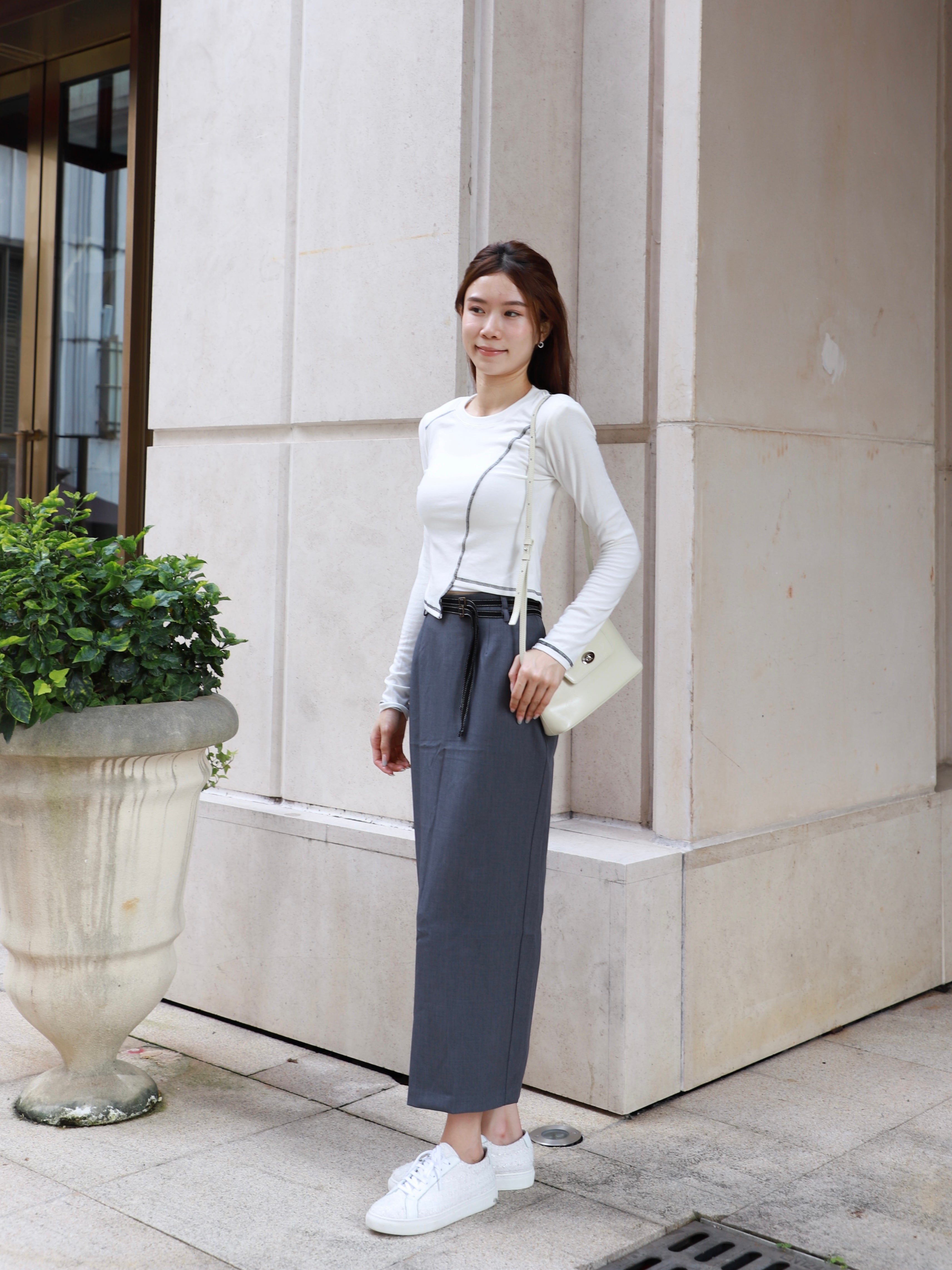 Double Belt Chiffon Maxi Skirt