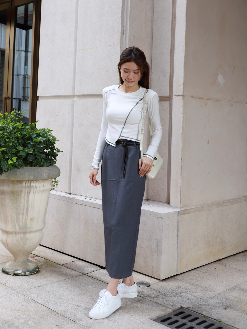 Double Belt Chiffon Maxi Skirt