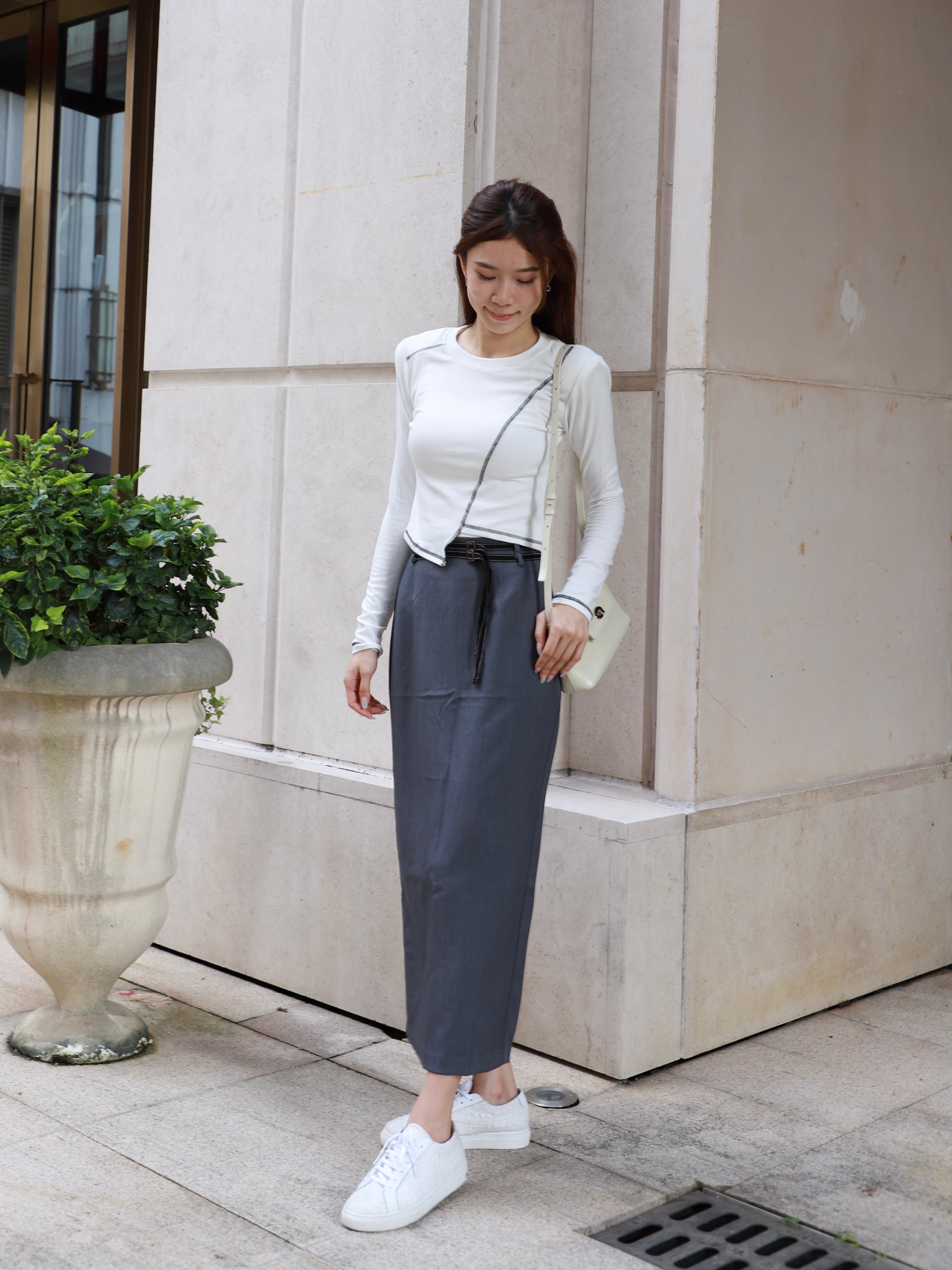 Double Belt Chiffon Maxi Skirt