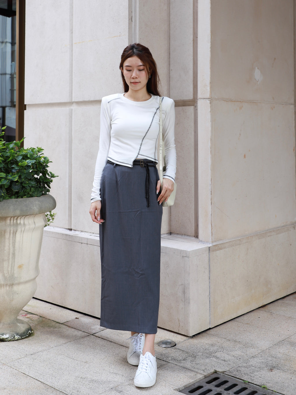 Double Belt Chiffon Maxi Skirt