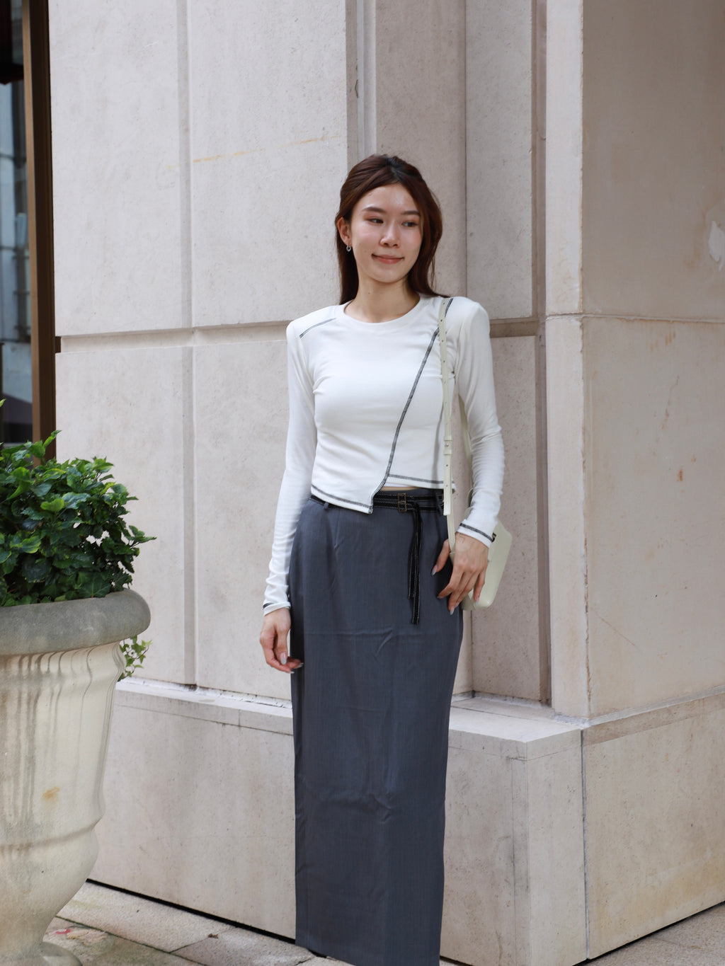 Double Belt Chiffon Maxi Skirt