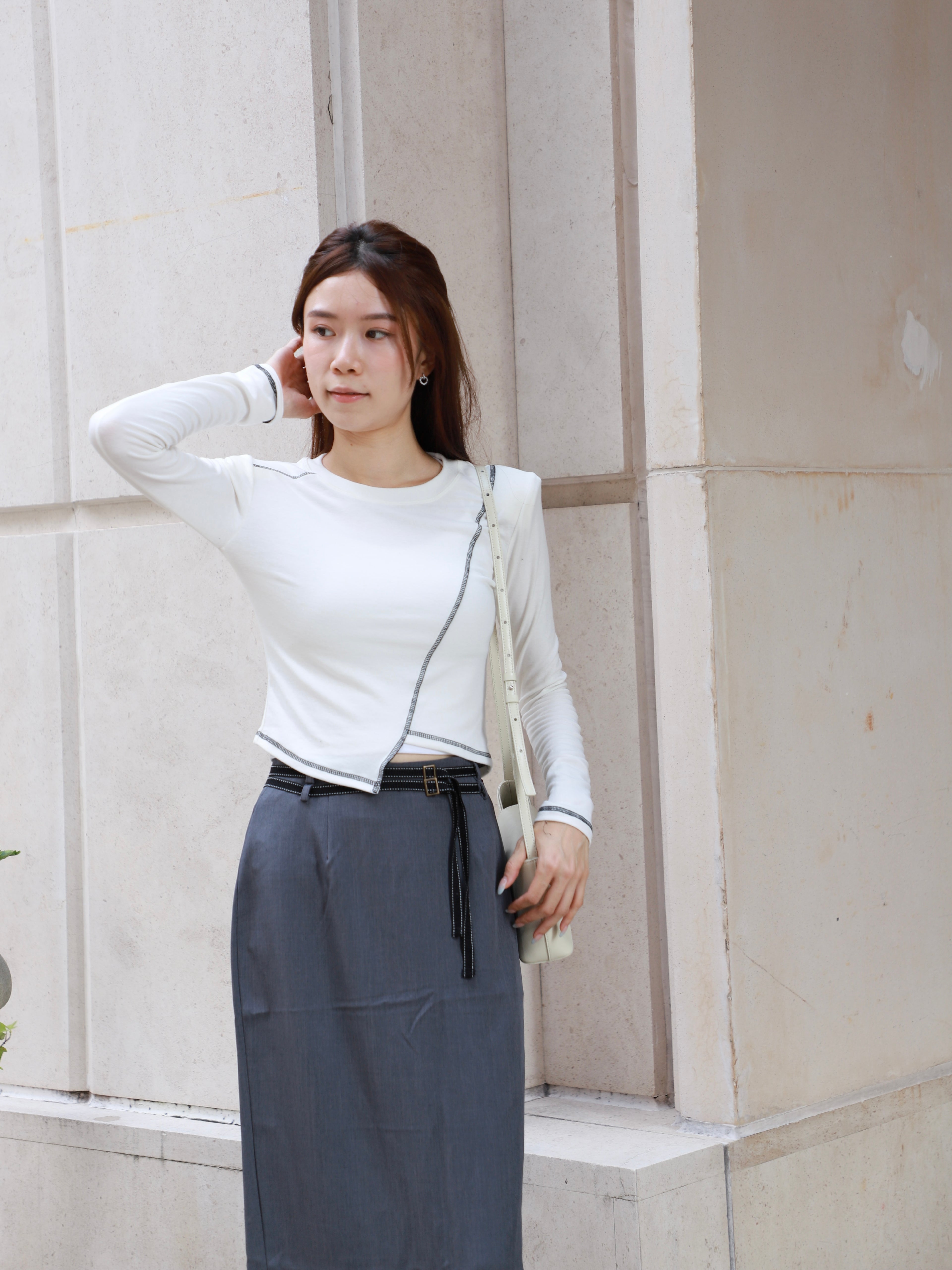 Double Belt Chiffon Maxi Skirt