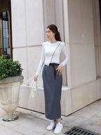 Double Belt Chiffon Maxi Skirt