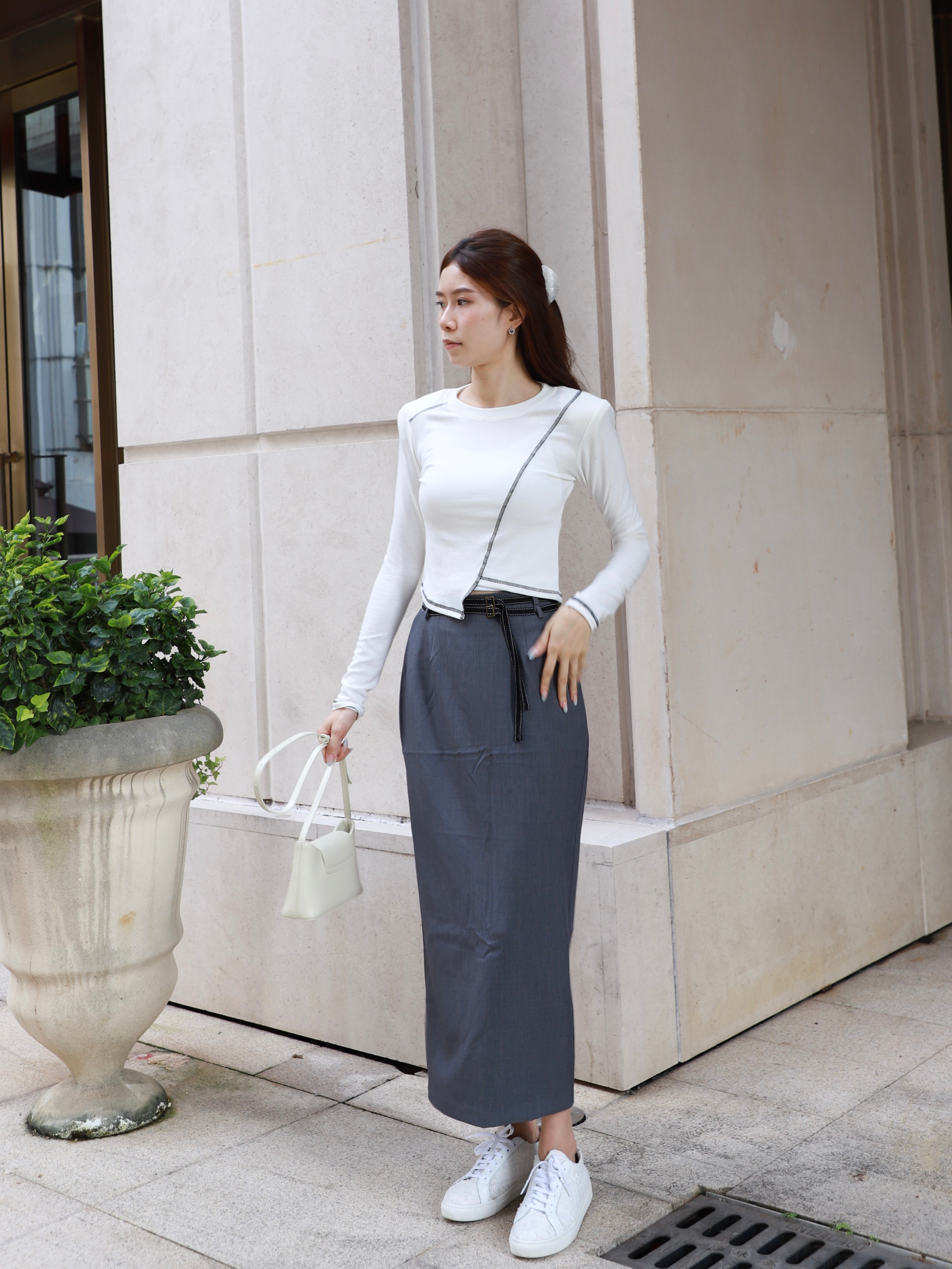 Double Belt Chiffon Maxi Skirt