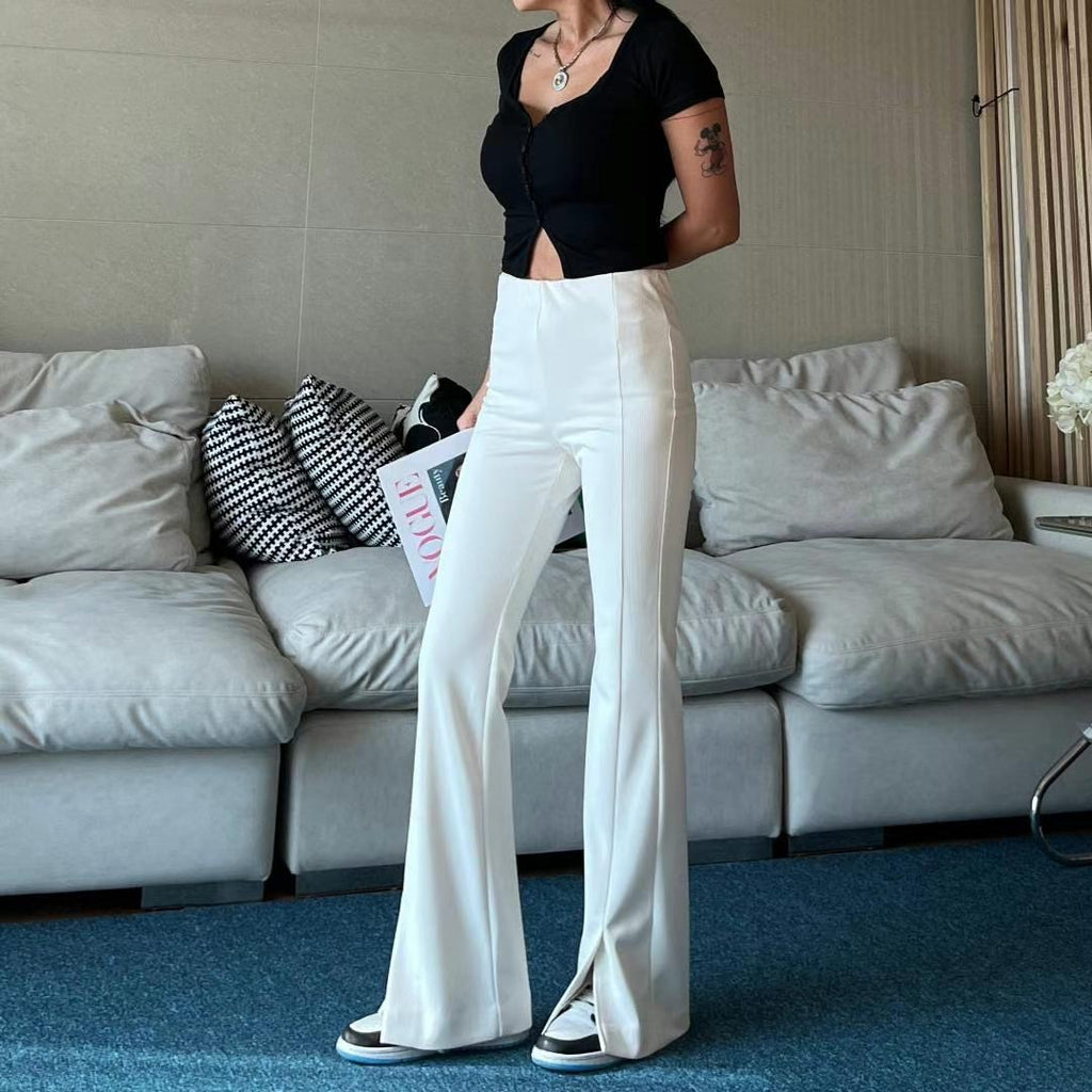 Cotton Slit Flare Pants