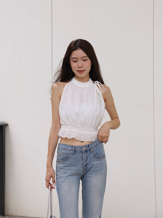 Lace Shirt Cropped Top