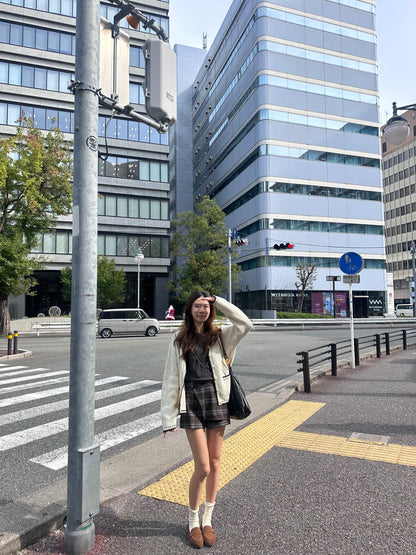 Checked Wool Skirt Shorts