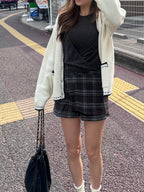 Checked Wool Skirt Shorts