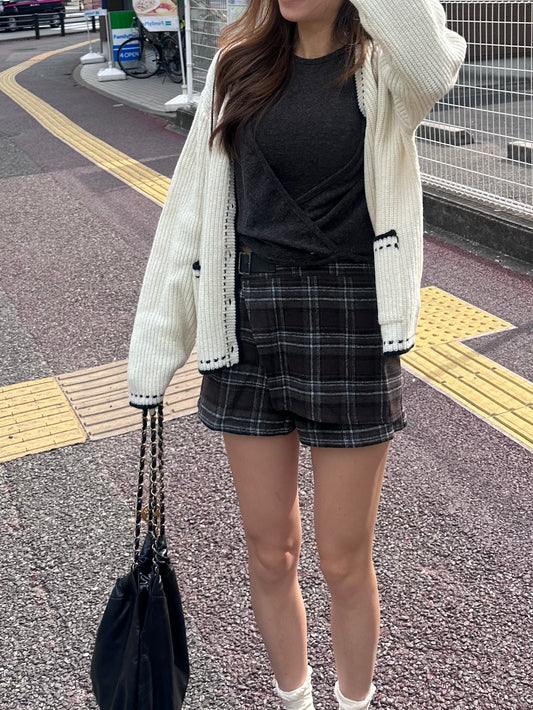 Checked Wool Skirt Shorts
