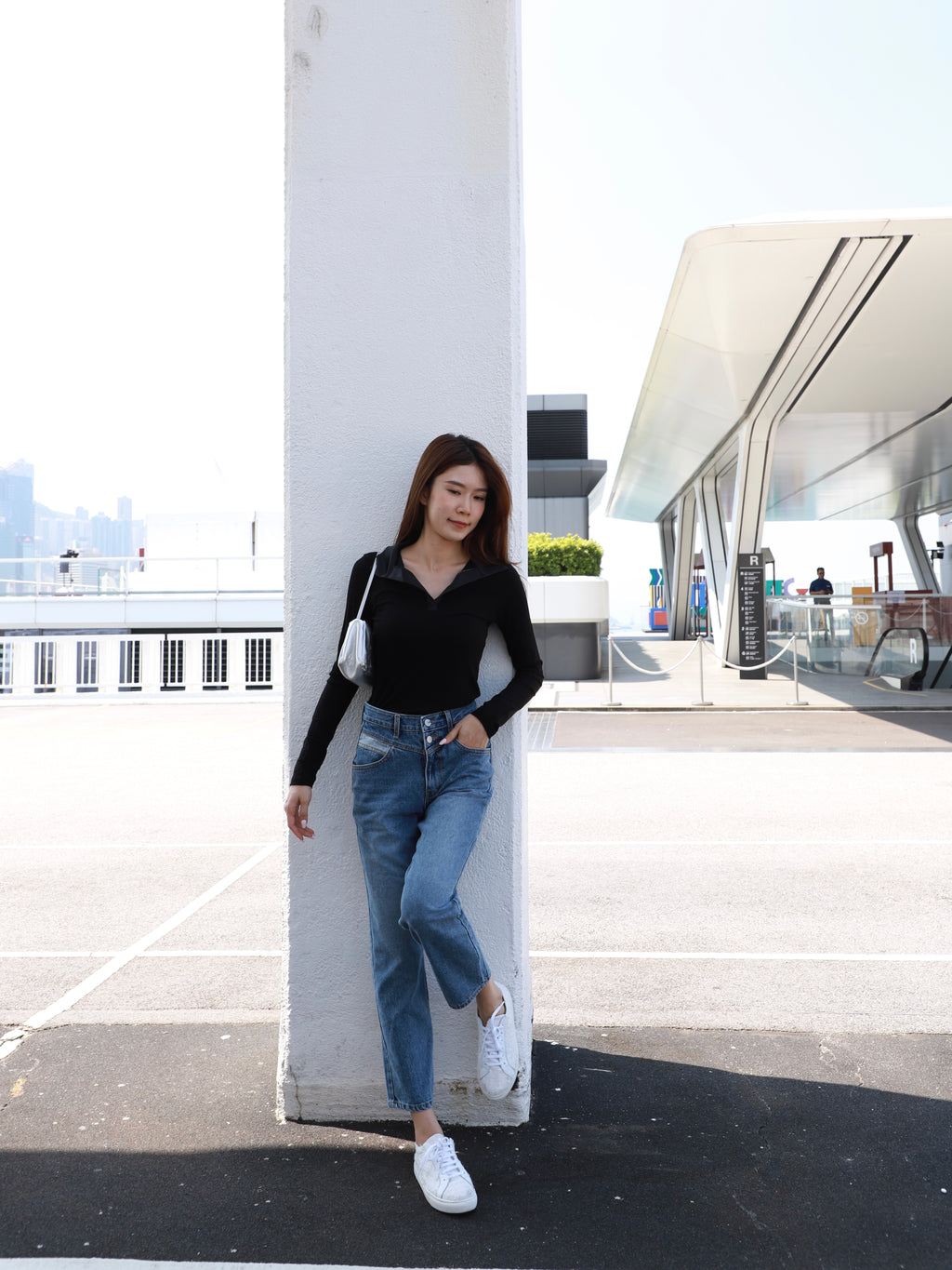 Silk Collar Neck Long Sleeves Top