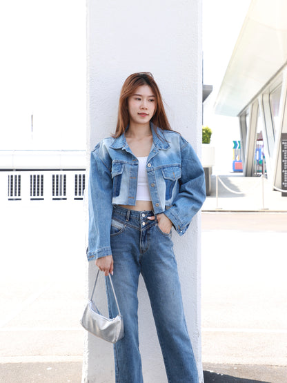 Cropped Mix Denim Jacket