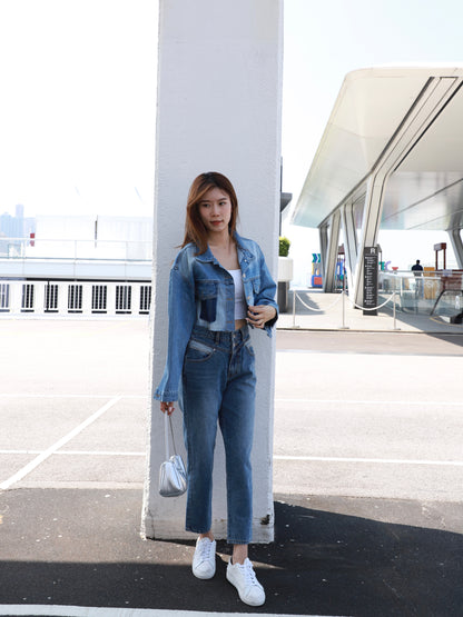 Cropped Mix Denim Jacket