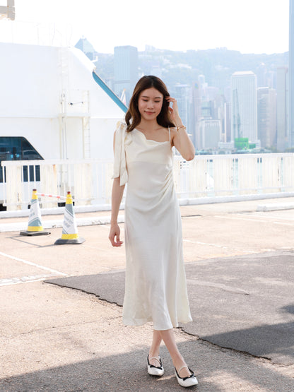 One Side Ribbon Silk Maxi Dress