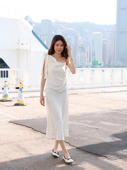 One Side Ribbon Silk Maxi Dress