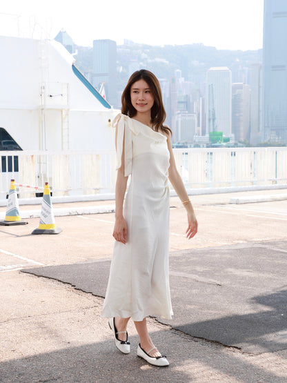 One Side Ribbon Silk Maxi Dress
