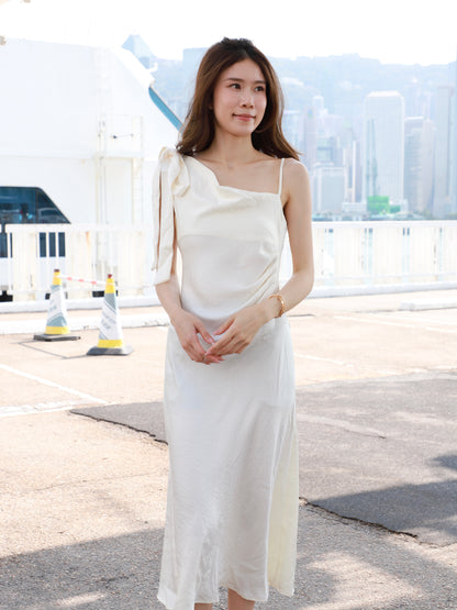 One Side Ribbon Silk Maxi Dress