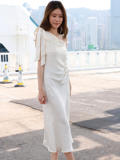 One Side Ribbon Silk Maxi Dress