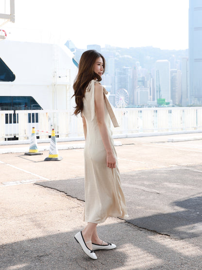 One Side Ribbon Silk Maxi Dress