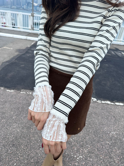 Striped Lace Long Sleeves Top