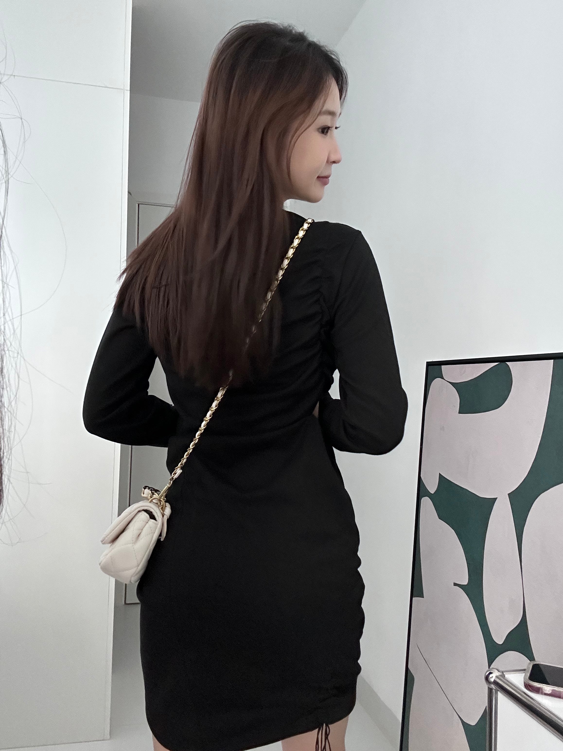 Side Hole Long Sleeves Mini Dress
