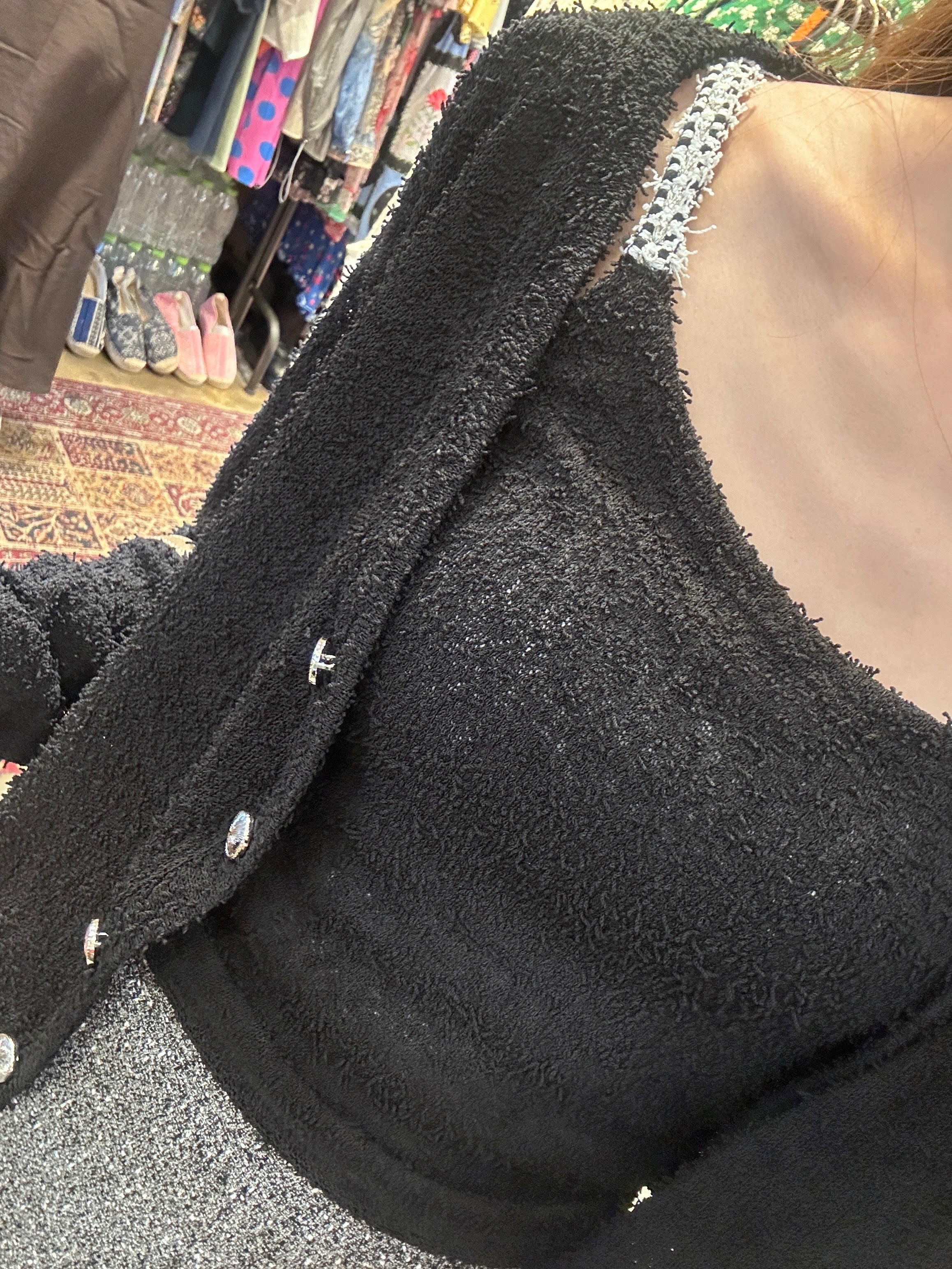 Towel Like Black Cardigan Set