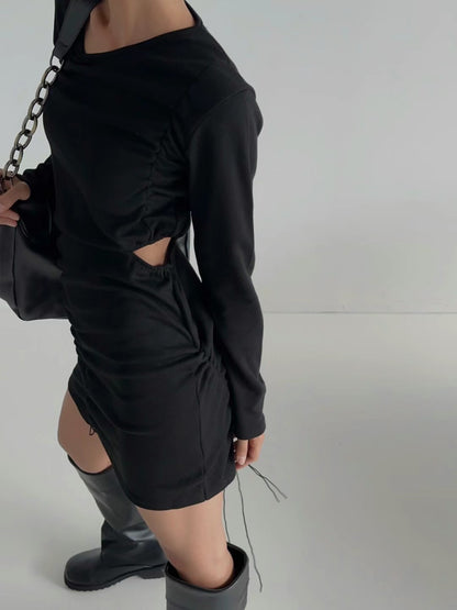 Side Hole Long Sleeves Mini Dress
