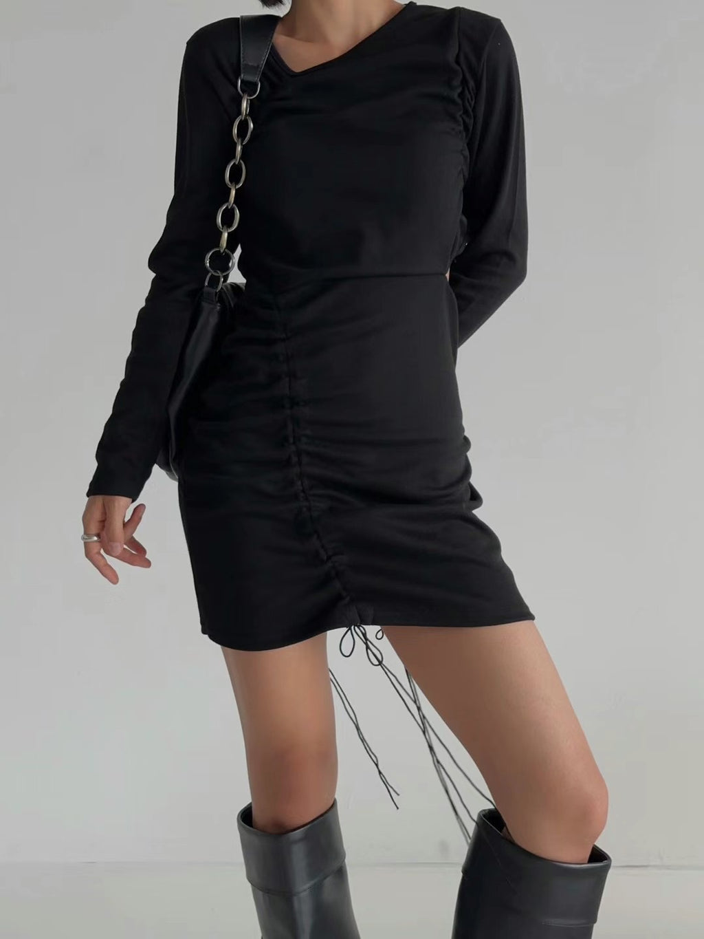 Side Hole Long Sleeves Mini Dress
