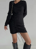 Side Hole Long Sleeves Mini Dress