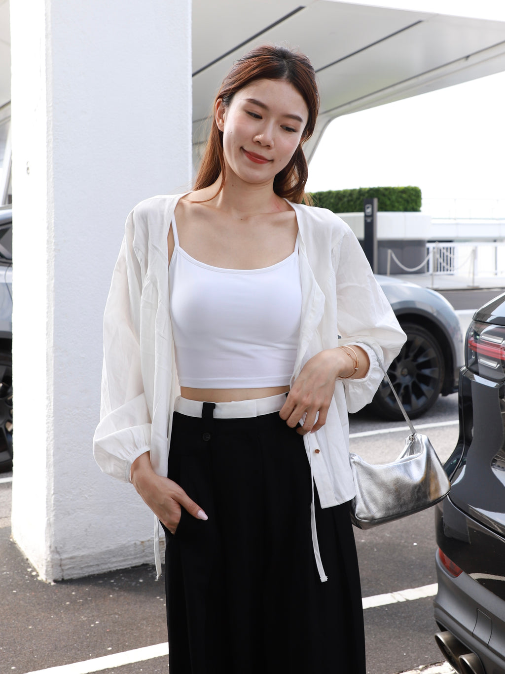 White Layered Chiffon Pants