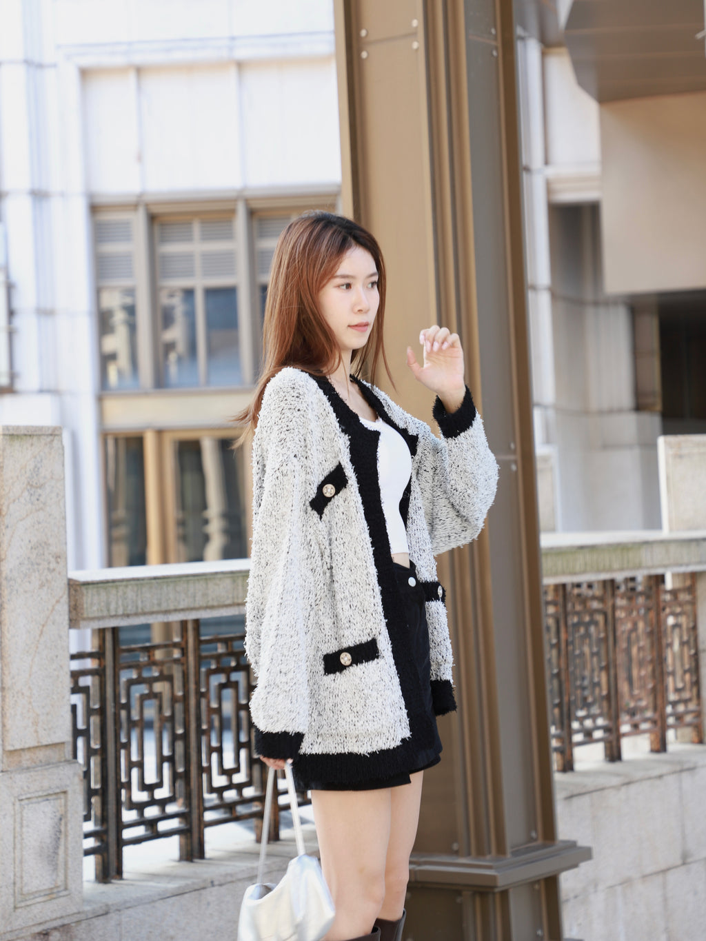 Tweed Fluffy Oversized Cardigan