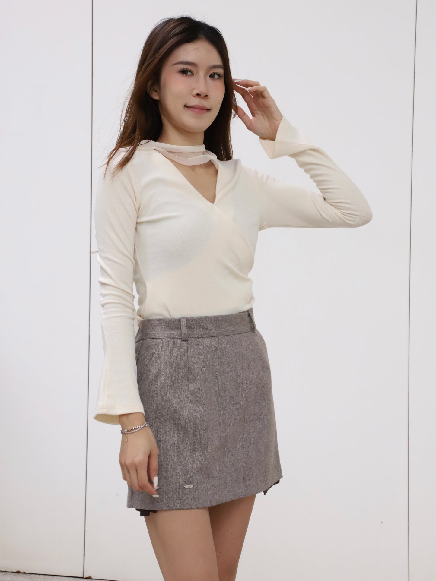 Lace Cross Long Cotton Sleeves Top