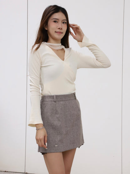 Lace Cross Long Cotton Sleeves Top