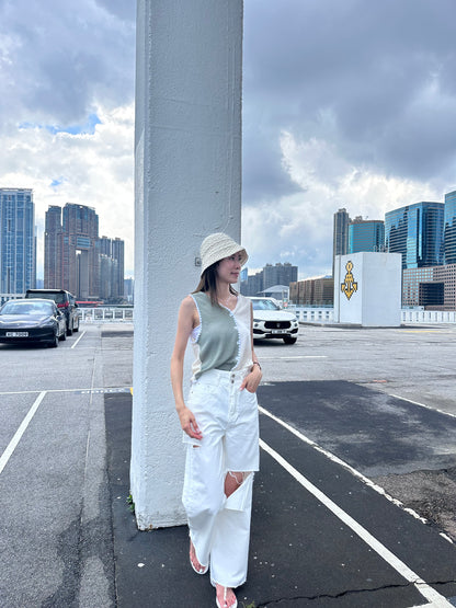 Double Button White Jeans