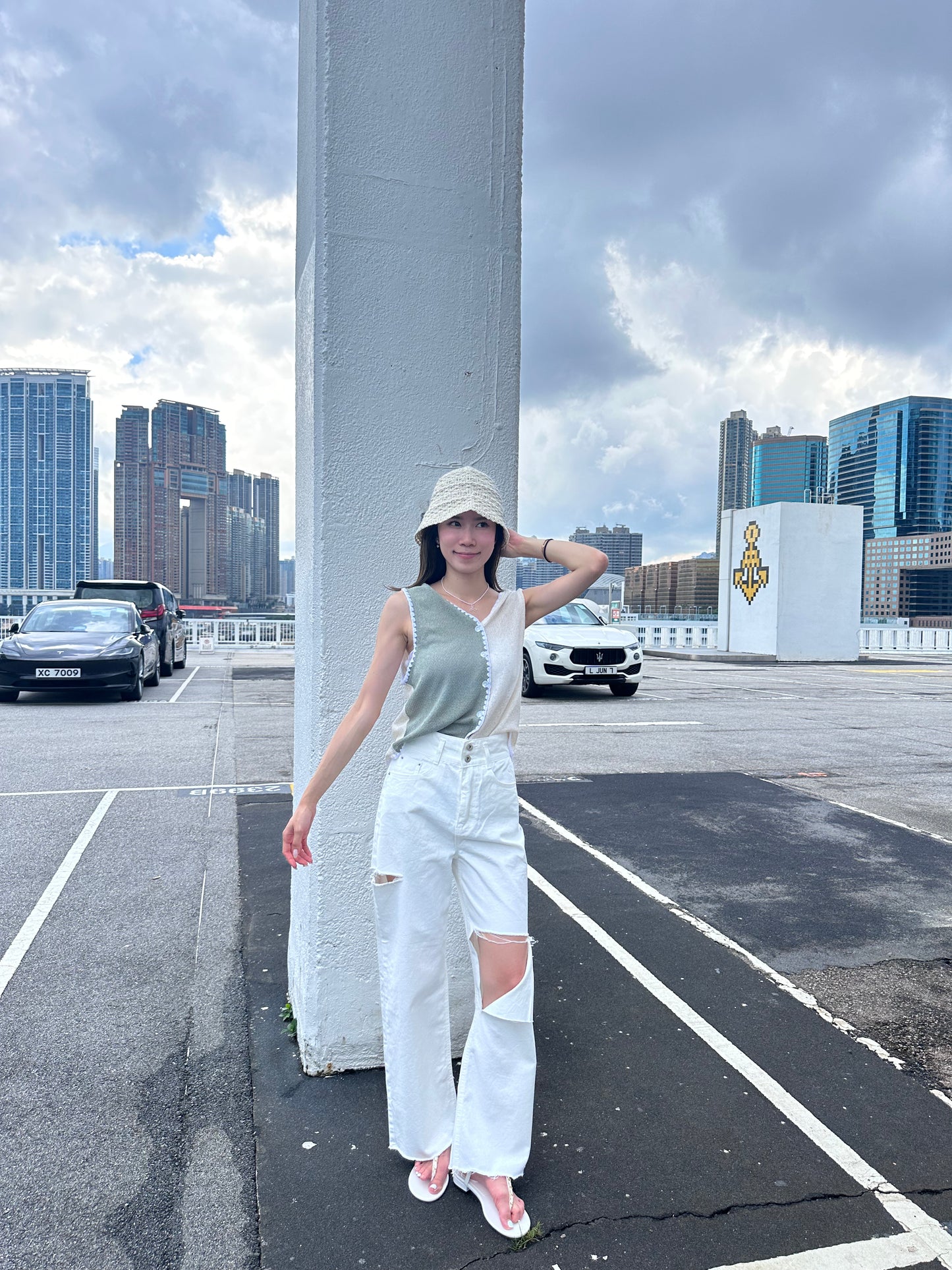 Double Button White Jeans