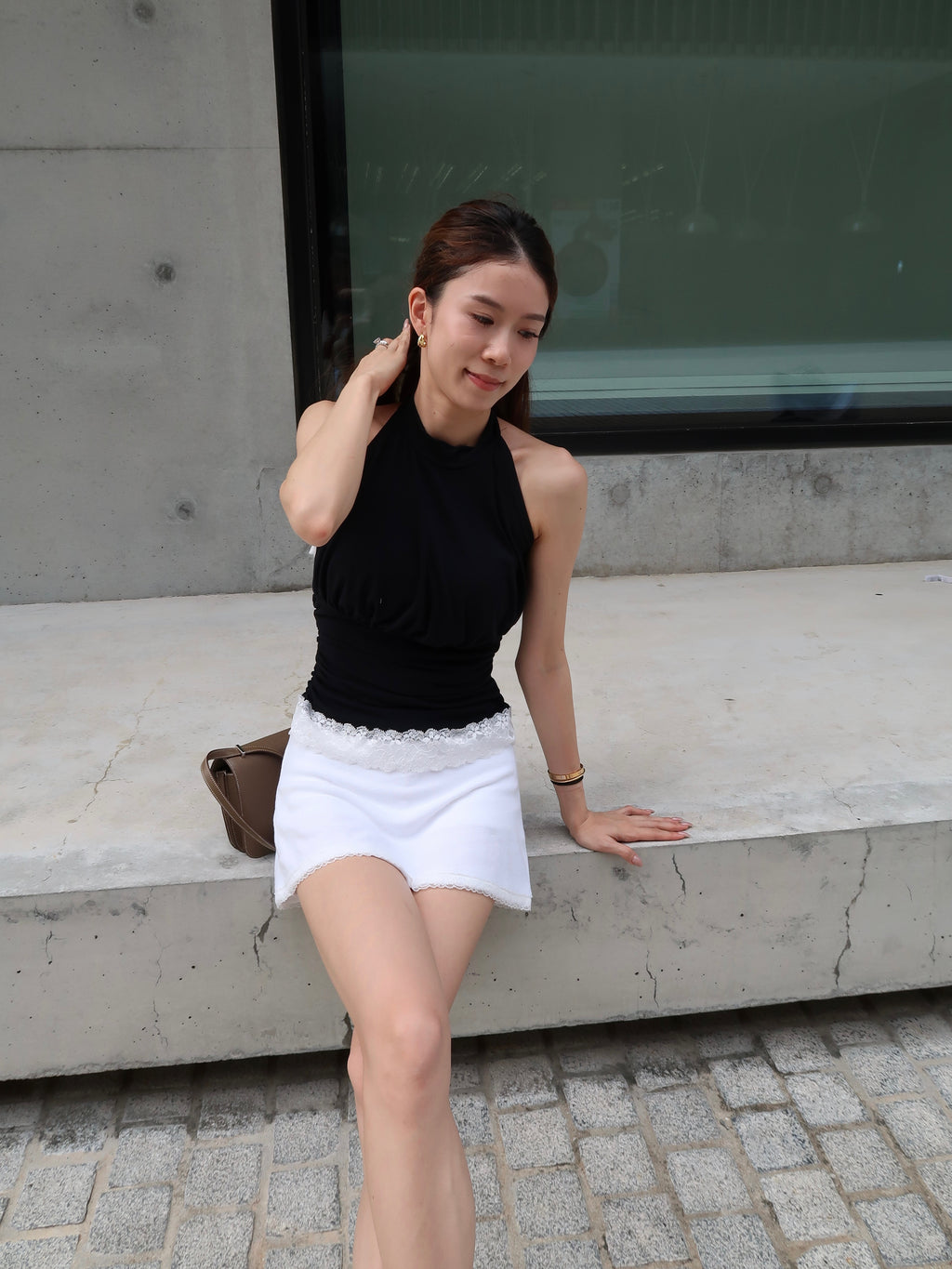 Crewneck Lace Cotton Tank Top