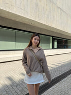 Wool Hoodie V neck Top