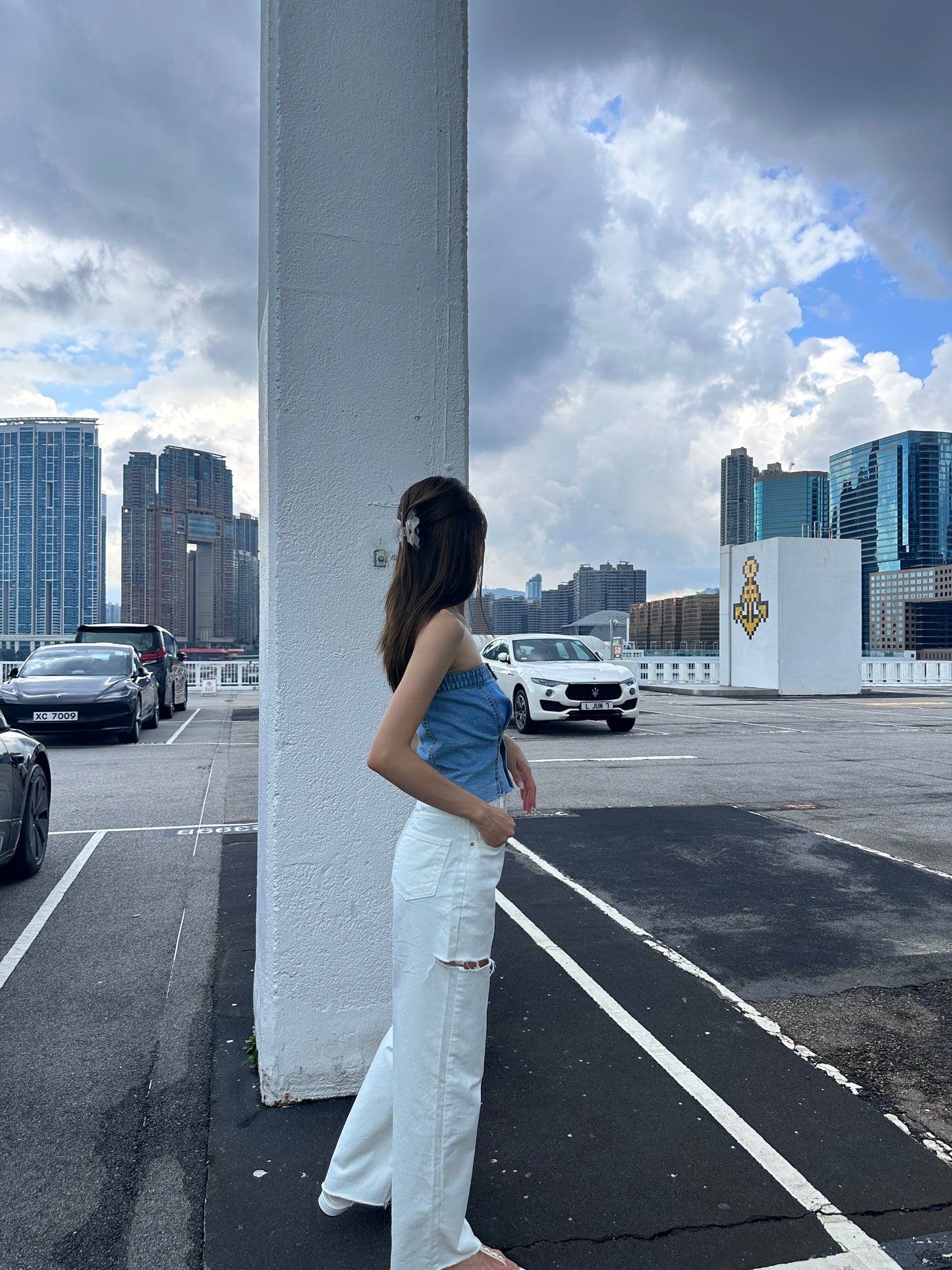 Double Button White Jeans