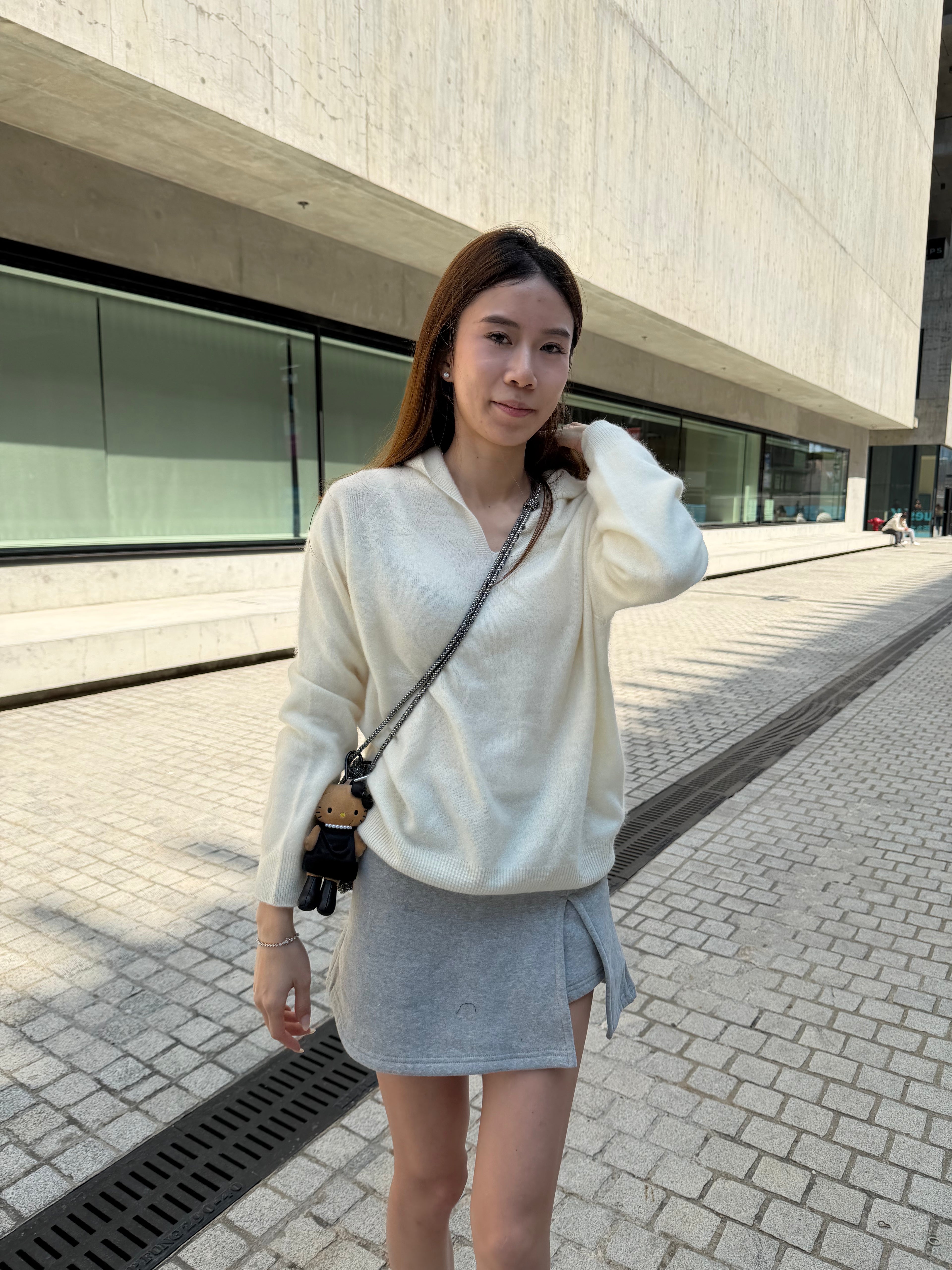 Wool Hoodie V neck Top