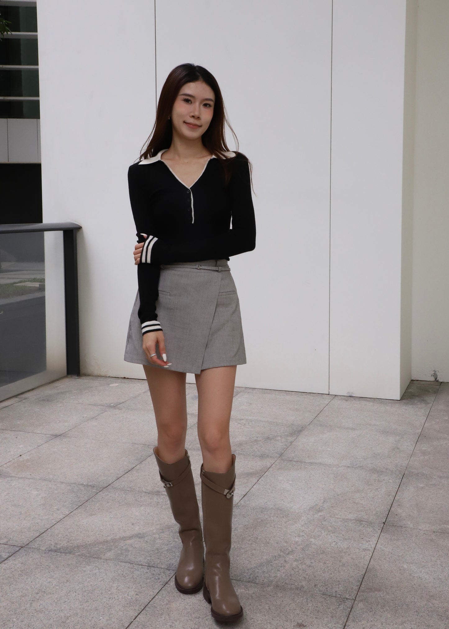 Collar Mix Knitted Long Sleeves Top