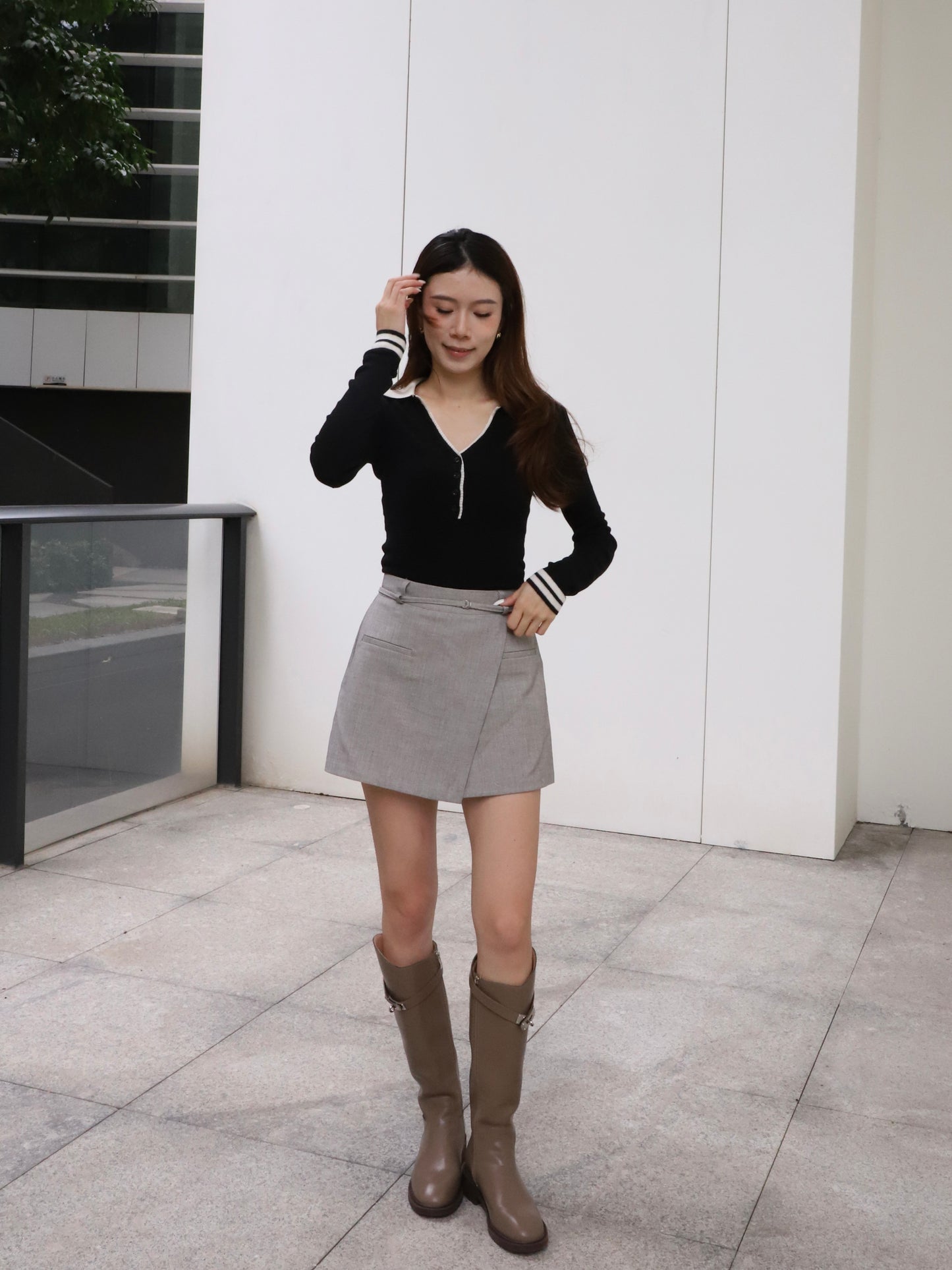 Collar Mix Knitted Long Sleeves Top