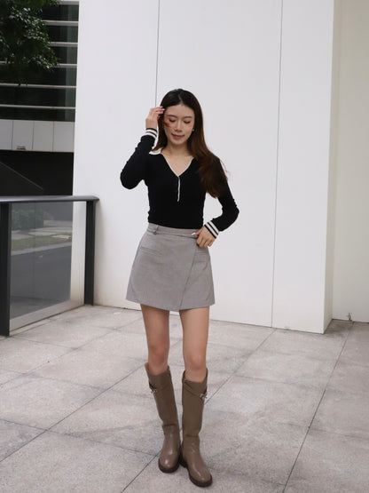 Collar Mix Knitted Long Sleeves Top