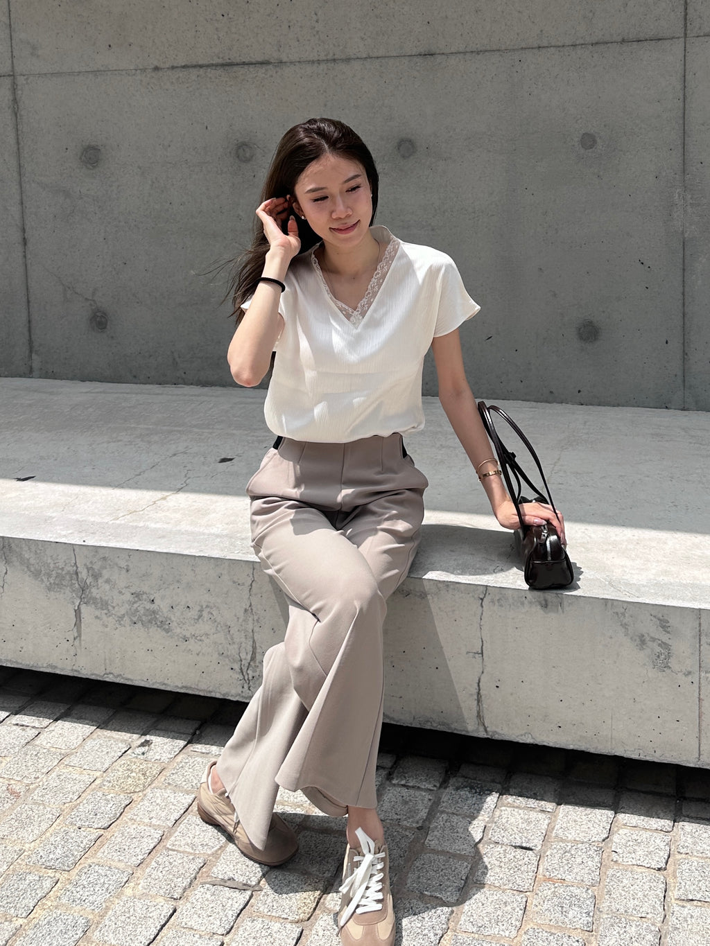 Lace V Neck Silky T Top