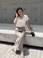 Lace V Neck Silky T Top